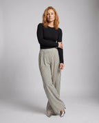Women's High-Waisted Pleated Trousers with Wide Legs - Front View