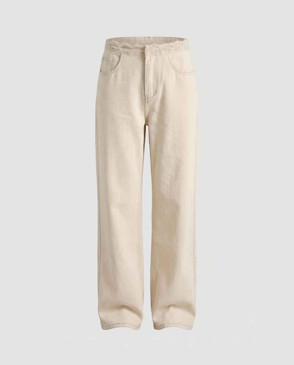 Women's High-Waisted Wide Cotton Pants with Elastic Lace Waistband