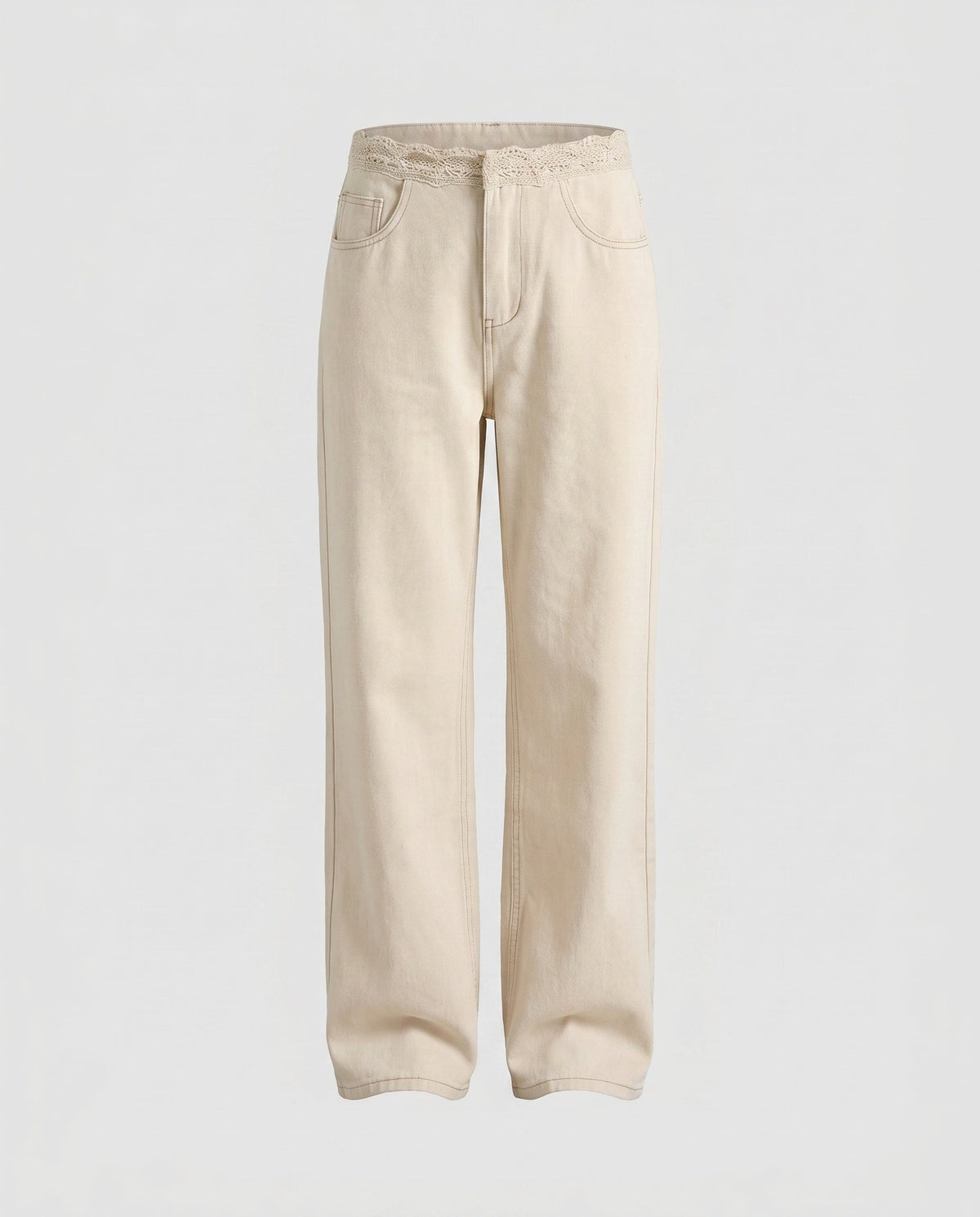 Women's High-Waisted Wide Cotton Pants with Elastic Lace Waistband