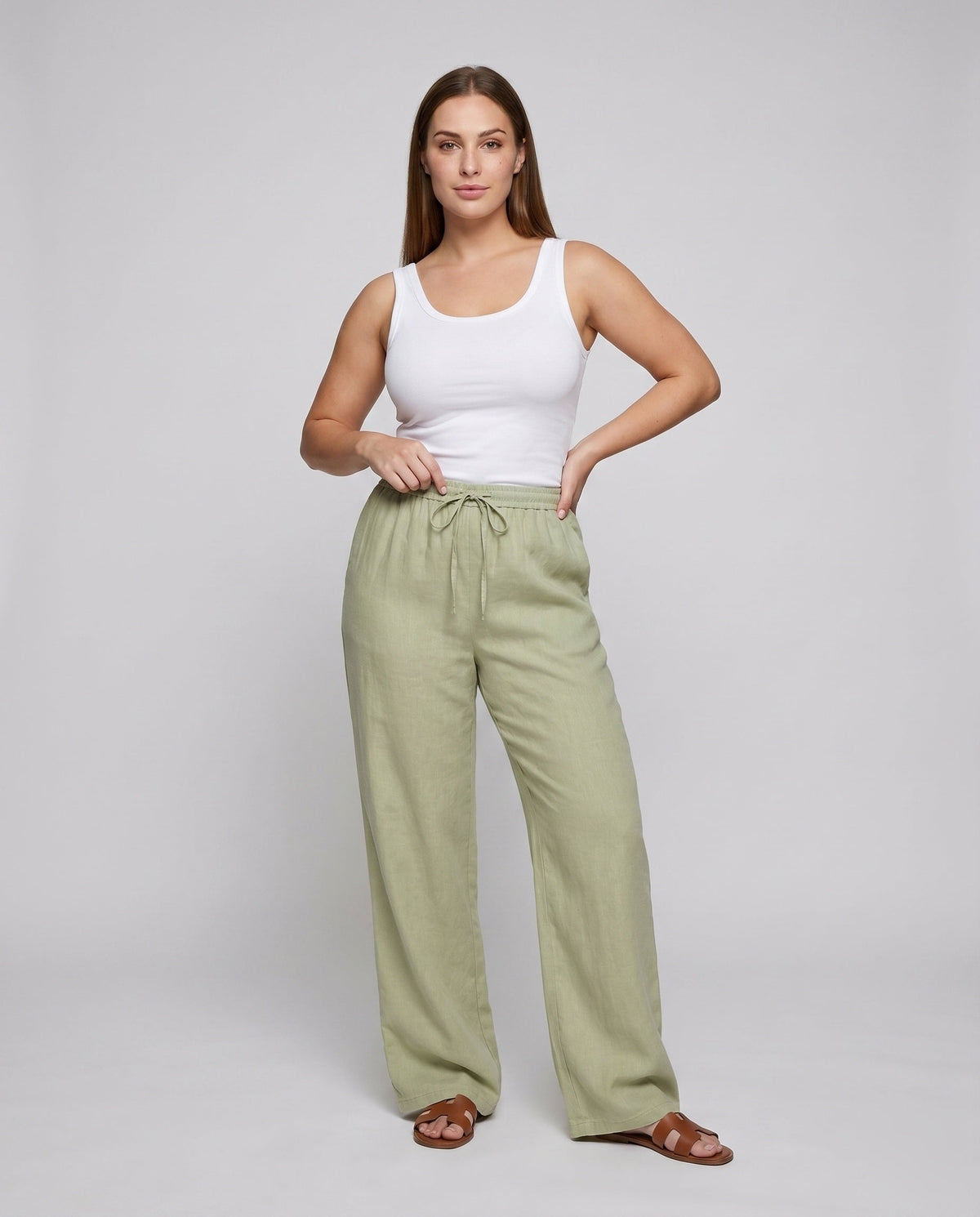 Women's Casual Linen Blend Relaxed Pants - Front View