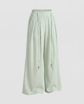 Women's Airy-Wide Linen Pants with Pleats, Drawstring Waistband