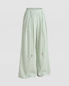 Women's Airy-Wide Linen Pants with Pleats, Drawstring Waistband