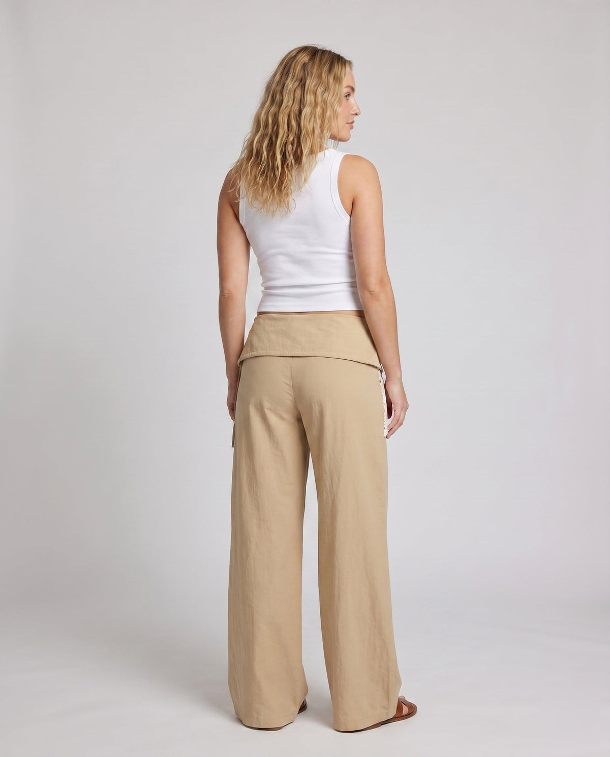 Women's Palazzo Pants with Attached Mini Overlay, Crochet Lace Insert - Back View