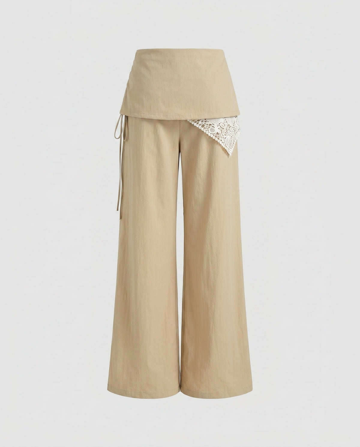 Women's Palazzo Pants with Attached Mini Overlay, Crochet Lace Insert