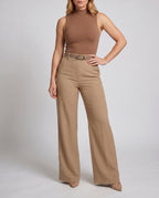 Women's Elegant High-Waisted Pants with Wide Leg and Belt - Lower Body View