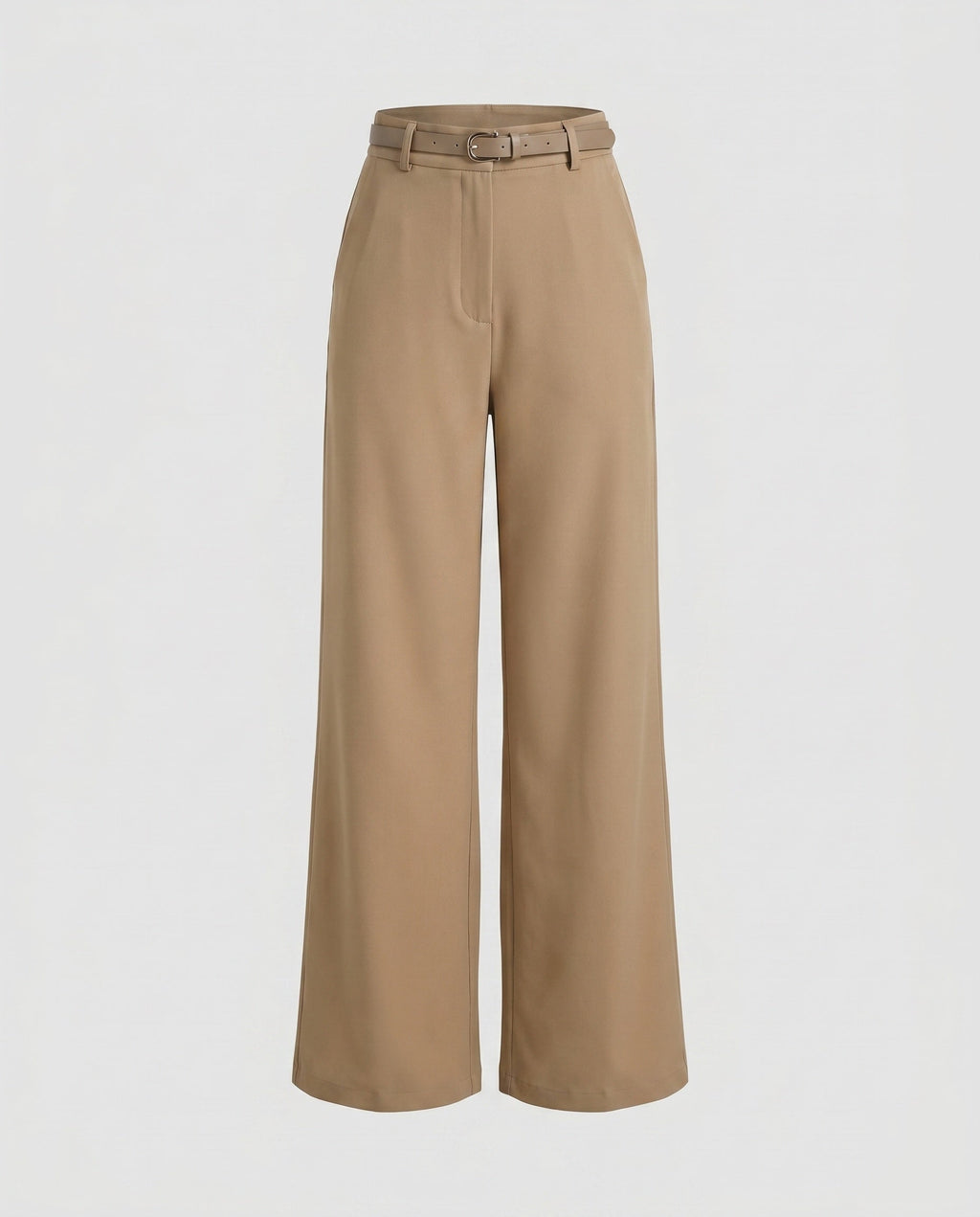 Women's Elegant High-Waisted Pants with Wide Leg and Belt