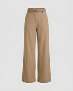 Women's Elegant High-Waisted Pants with Wide Leg and Belt