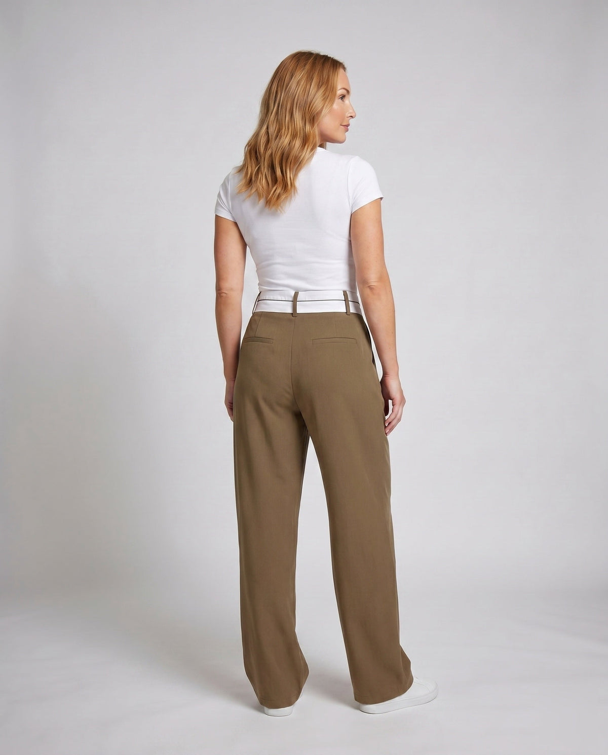 Women's Elegant Tailored Chino Pants with Asymmetric Waistband - Back View