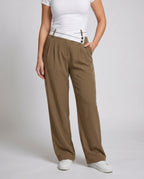 Women's Elegant Tailored Chino Pants with Asymmetric Waistband - Lower Body View