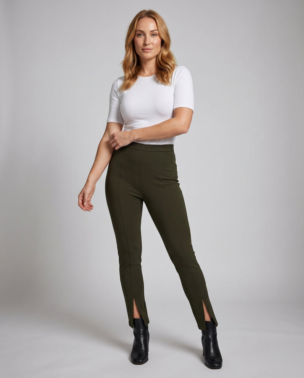 Women's Elegant and Figure-Hugging Trousers with Slit - Front View