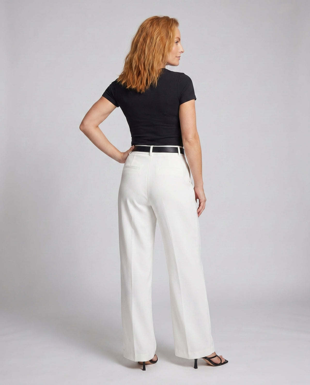Women's High-Quality Chino Pants with High Waist and Belt - Back View