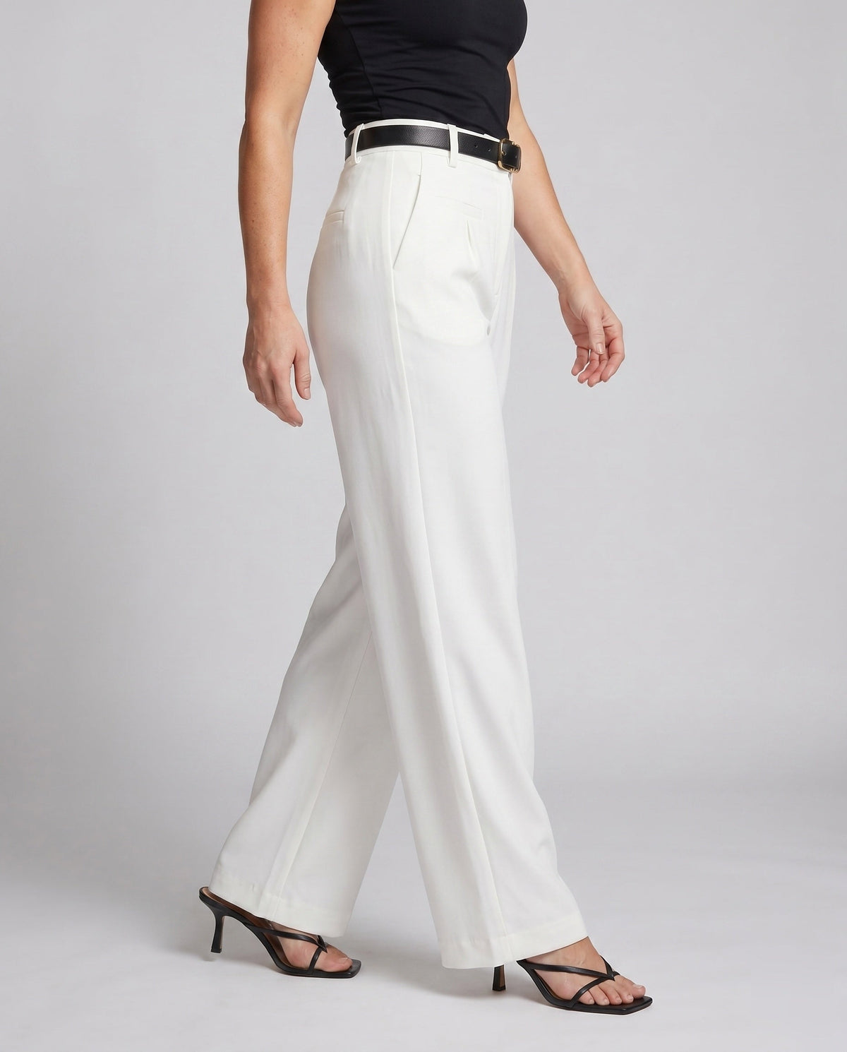 Women's High-Quality Chino Pants with High Waist and Belt - Lower Body View