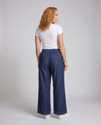 Women's Loose Denim Pants with Casual Cut and Elastic Cuff - Back View