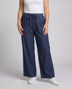 Women's Loose Denim Pants with Casual Cut and Elastic Cuff - Lower Body View