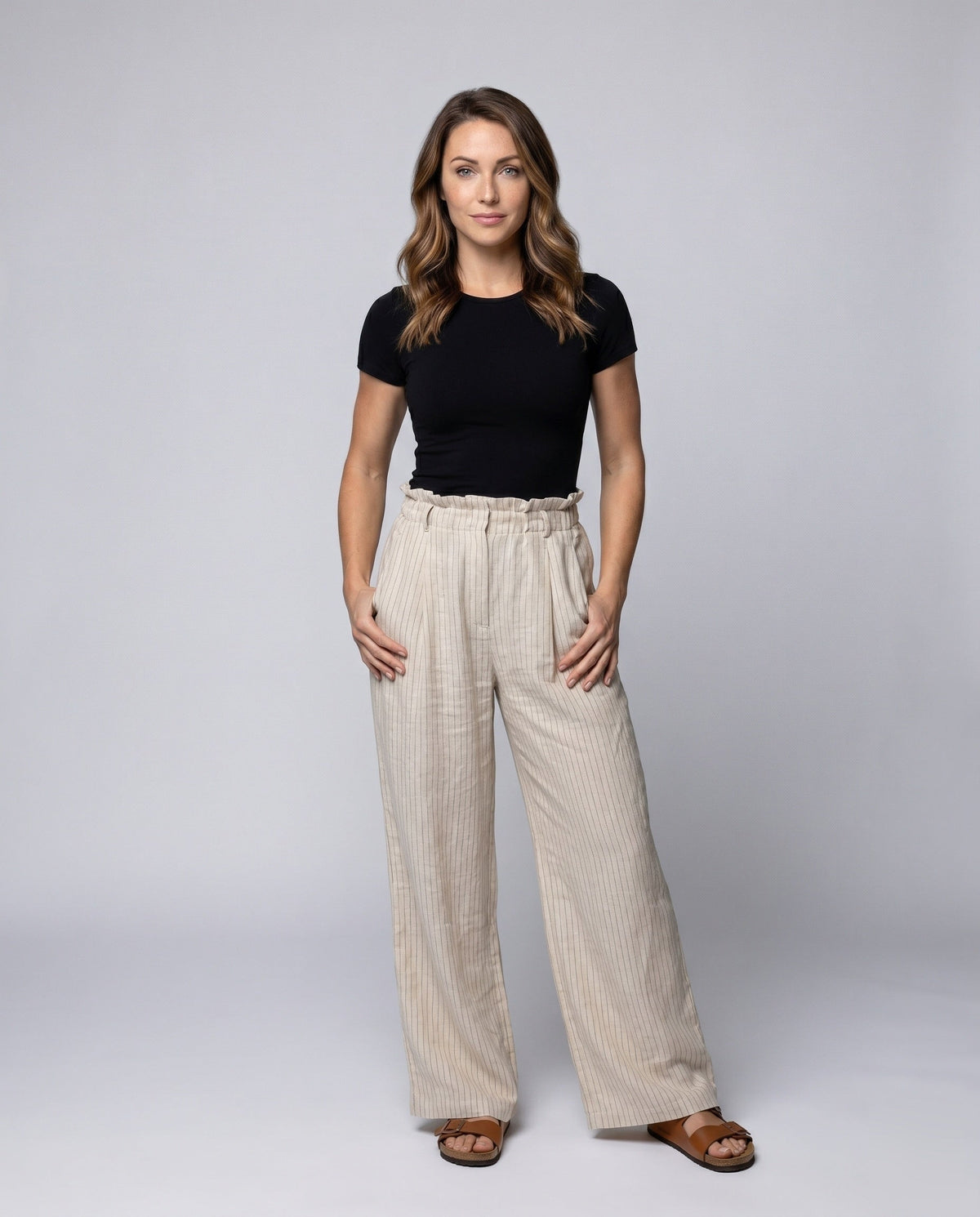Women's Lightweight Striped Culotte Pants - Front View