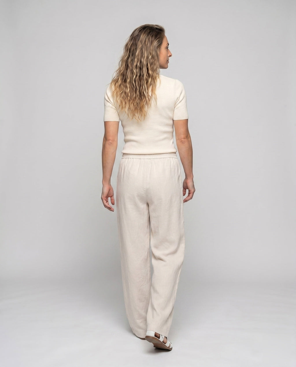 Women's Lightweight Fabric Pants with Elastic Waistband - Back View