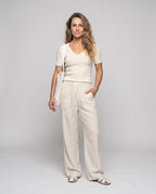 Women's Lightweight Fabric Pants with Elastic Waistband - Front View