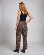 Women's Linen Pants with Fashionable Leopard Print, Elastic Waistband - Back View