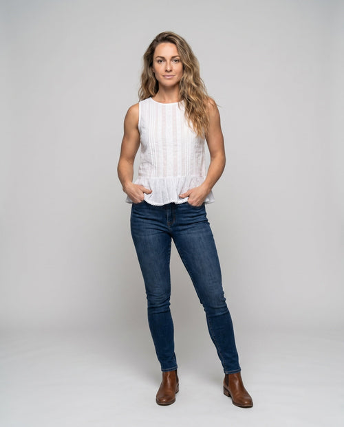 Women's Airy Blouse Top with Playful Ruffle - Front View