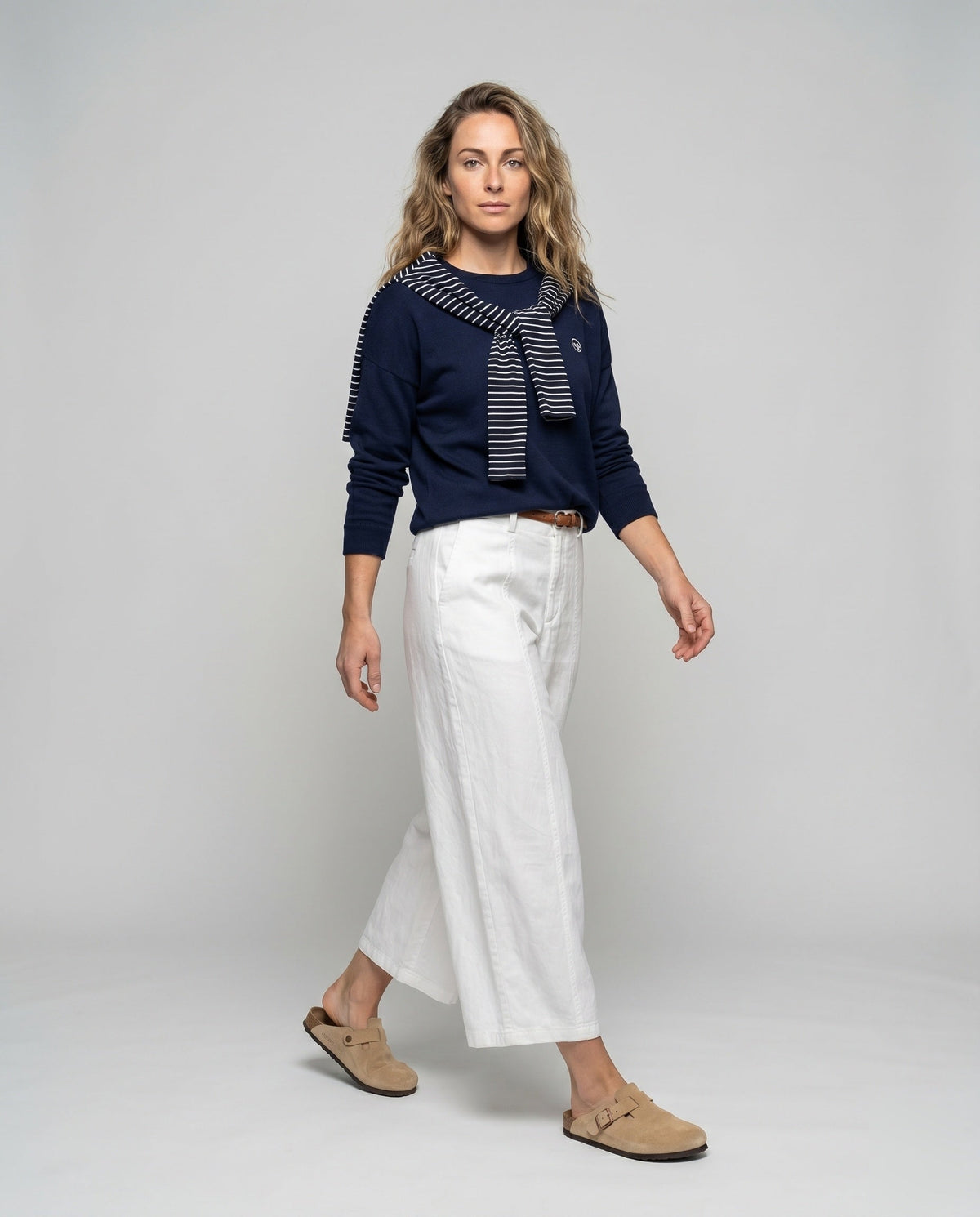 Women's Comfortable Linen Pants with Elegant Belt - Front View