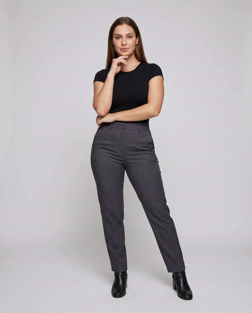 Women's Elegant Fabric Trousers with Modern Cut - Front View