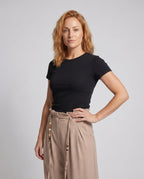 Women's Elegant Wide Pants with Decorative Ties - Upper Body View