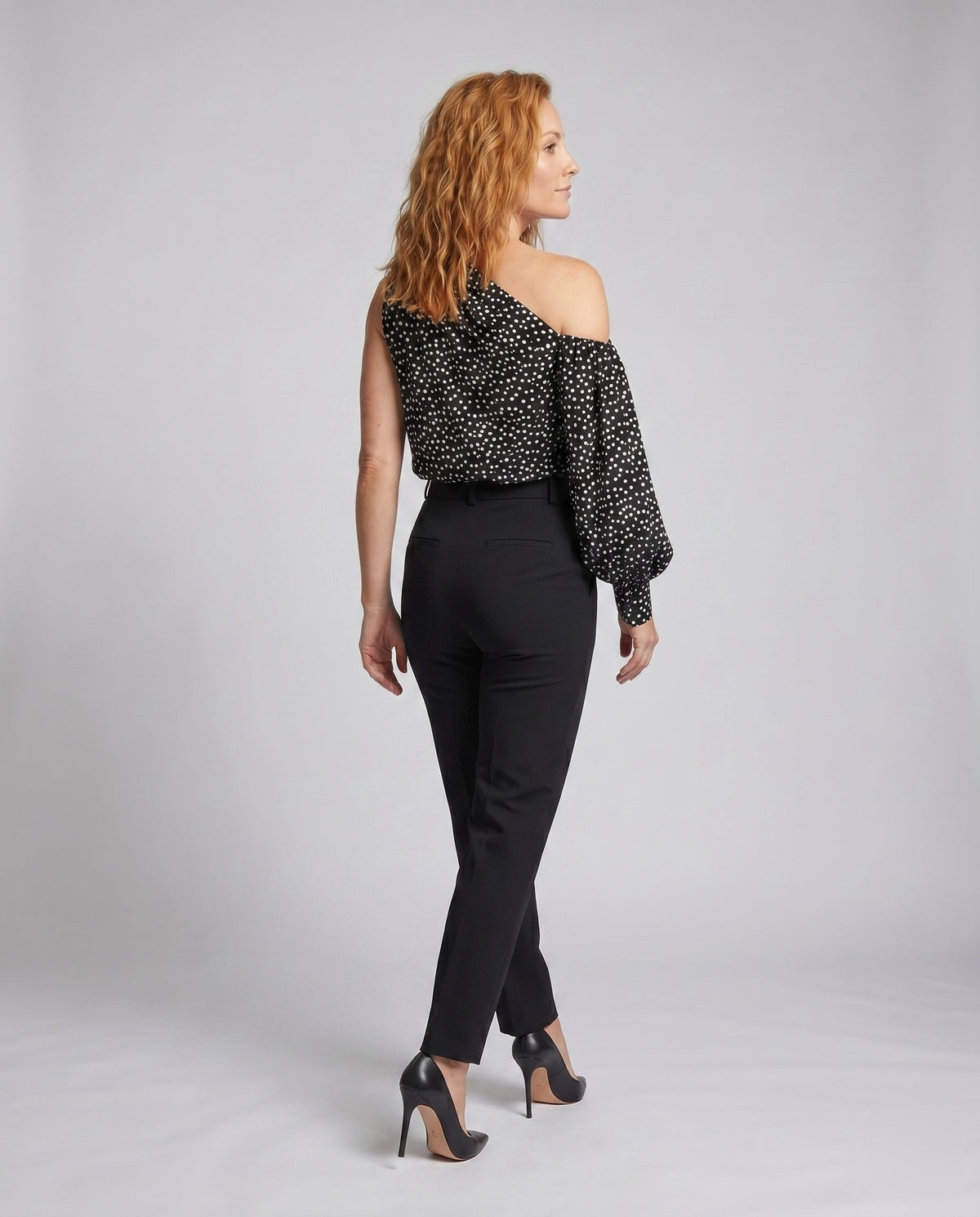 Women's Asymmetrical Blouse Shirt with Puff Sleeves - Back View
