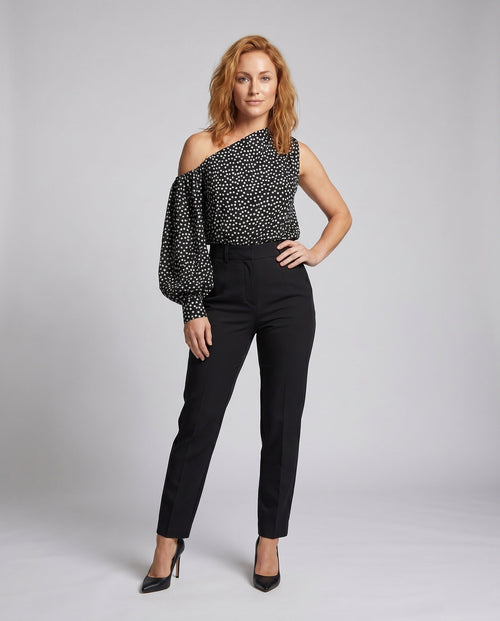 Women's Asymmetrical Blouse Shirt with Puff Sleeves - Front View