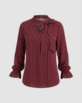 Women's Blouse Shirt with Elegant Bow and Striped Pattern