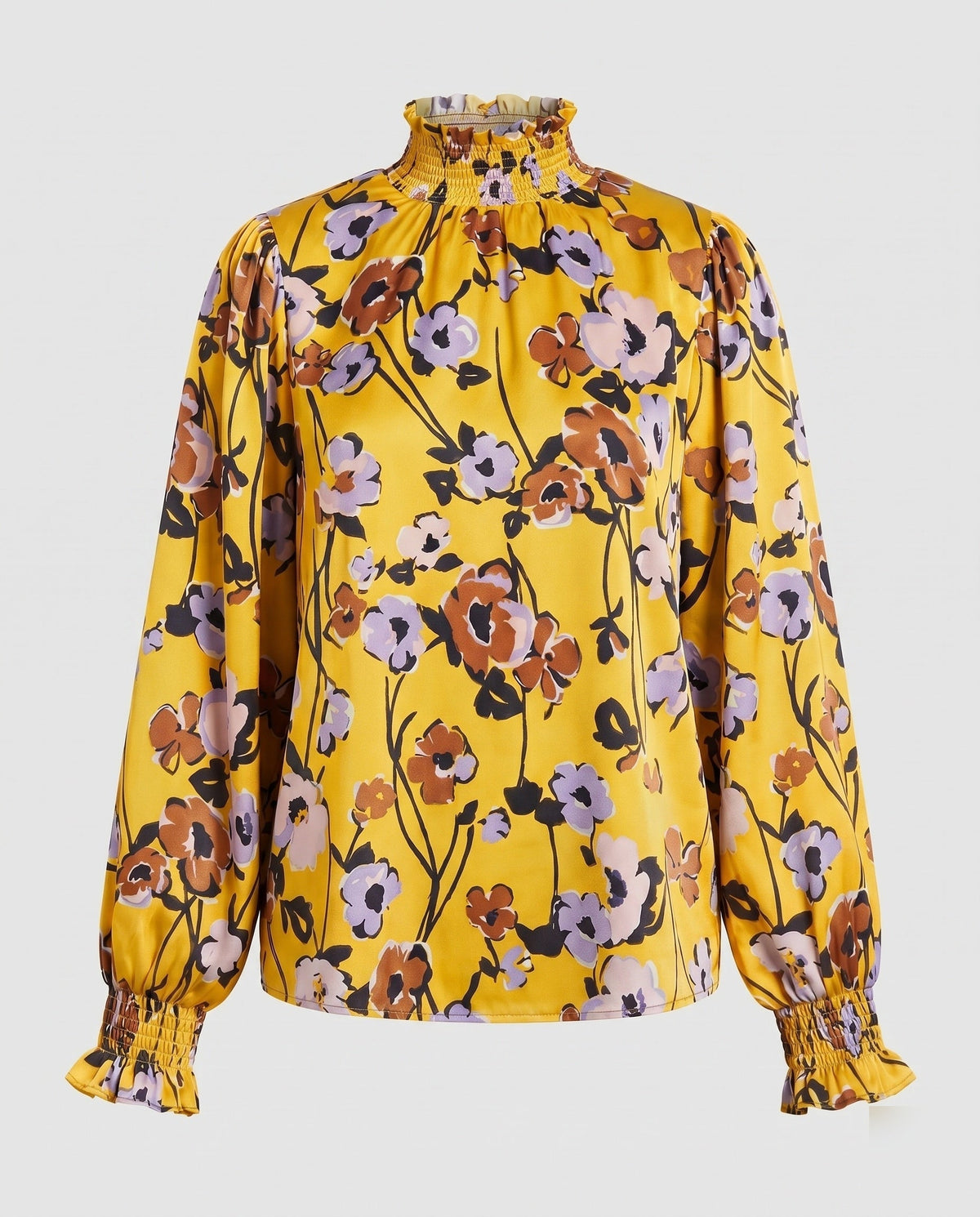 Women's Blouse Shirt with Floral Pattern and Voluminous Sleeves