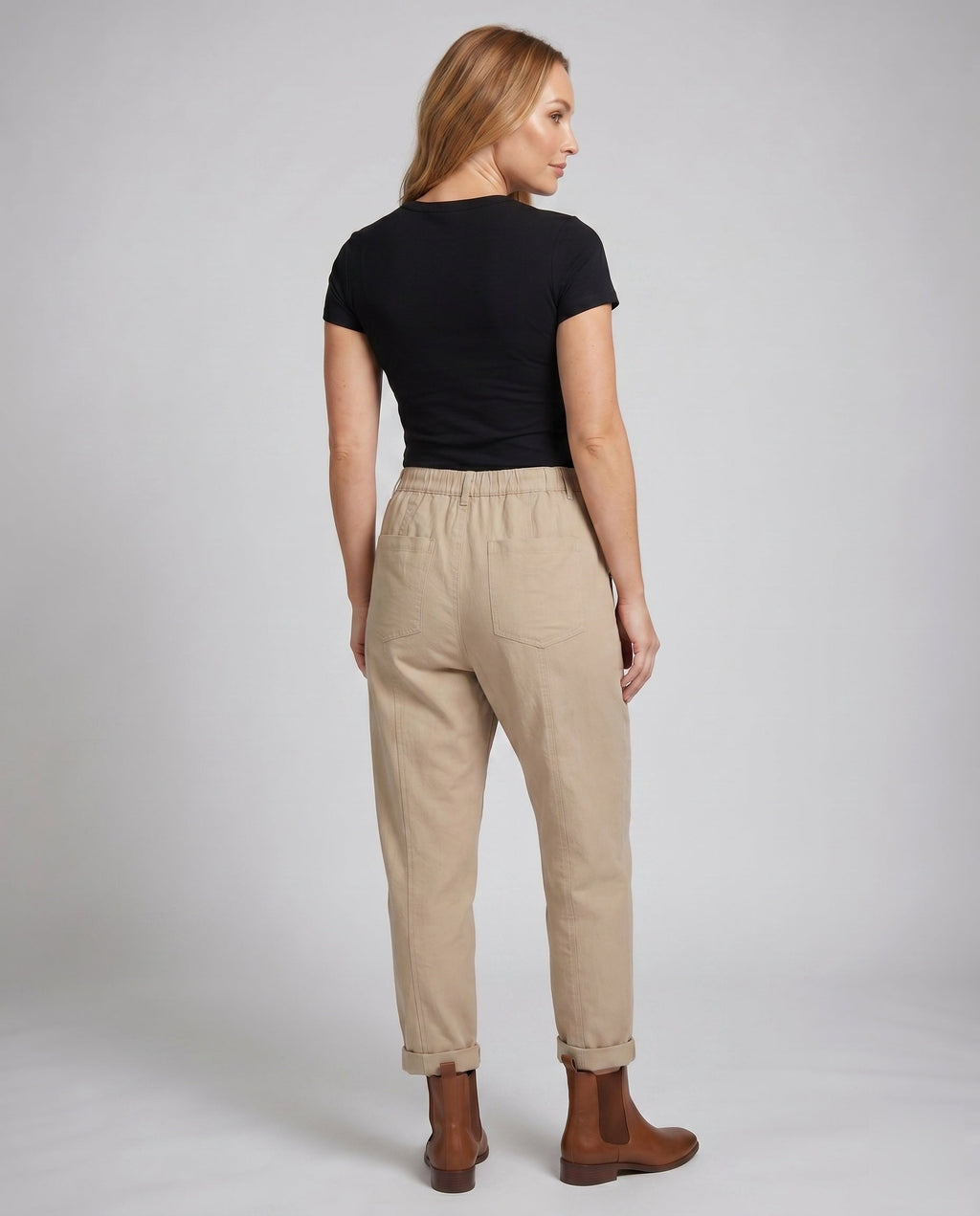 Women's Comfortable Linen Pants with Side Pockets - Back View