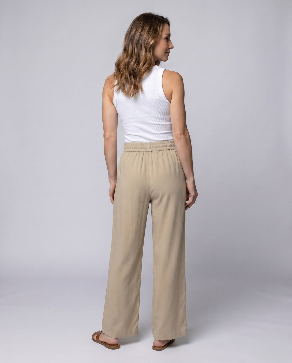 Women's Airy and Comfortable Summer Pants with Elastic Waistband - Back View