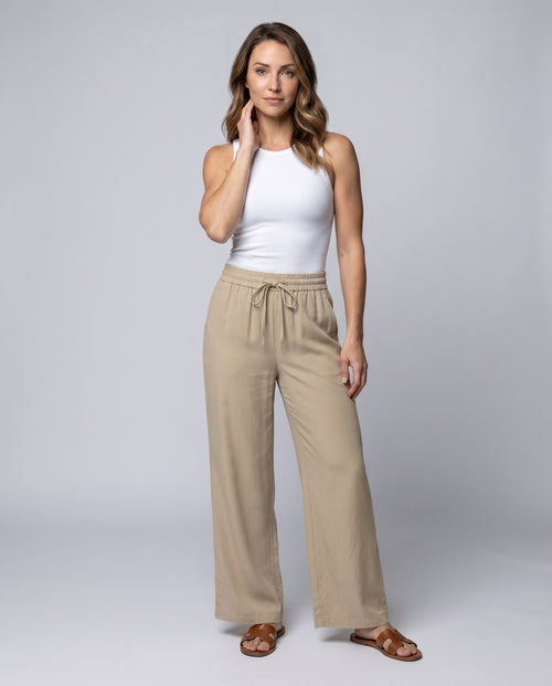 Women's Airy and Comfortable Summer Pants with Elastic Waistband - Front View