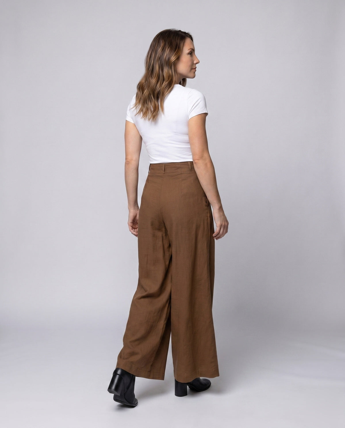 Women's Wide Trousers with Button Detail - Back View