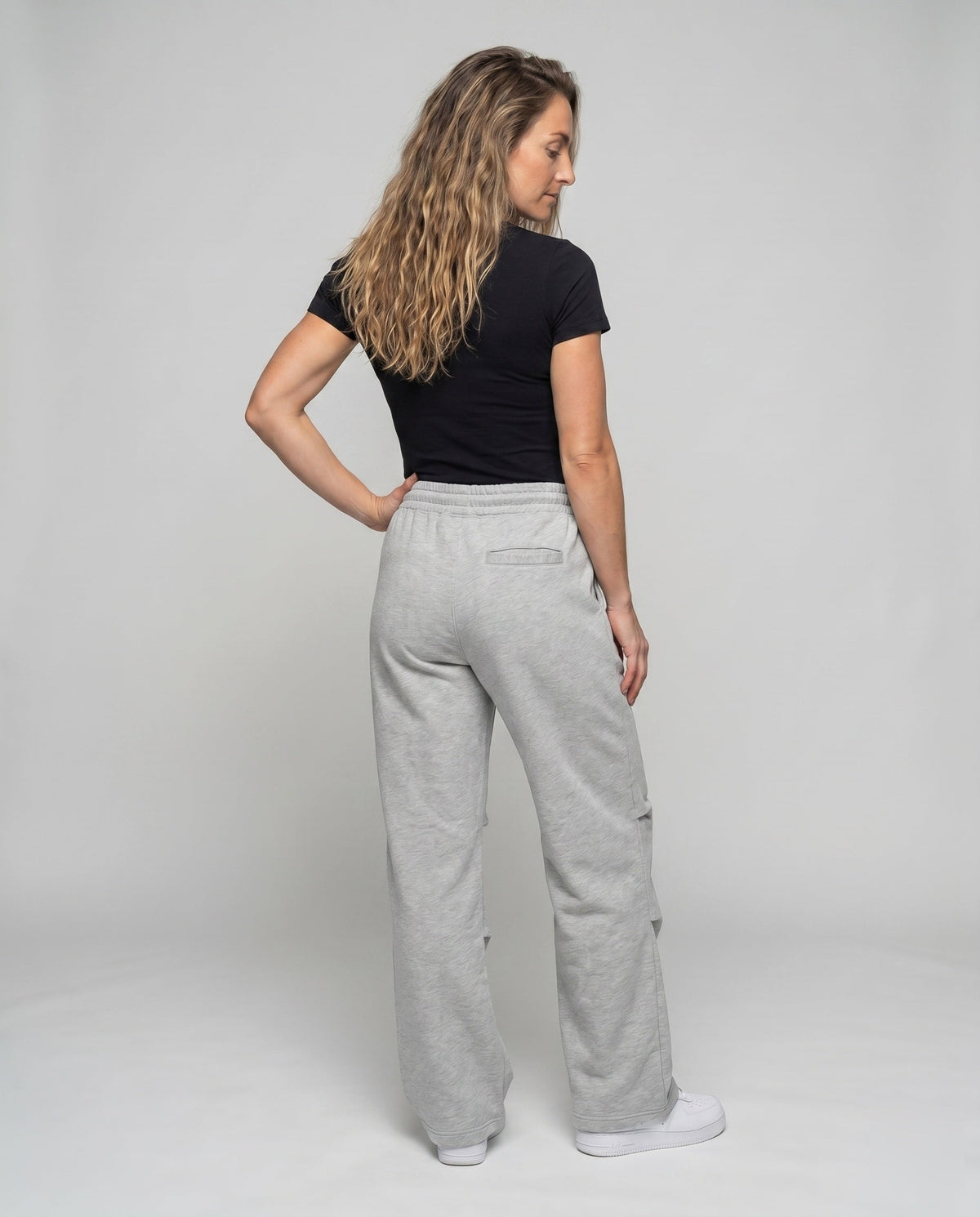 Women's Comfortable Sweatpants with Elastic Waistband and Side Pockets - Back View