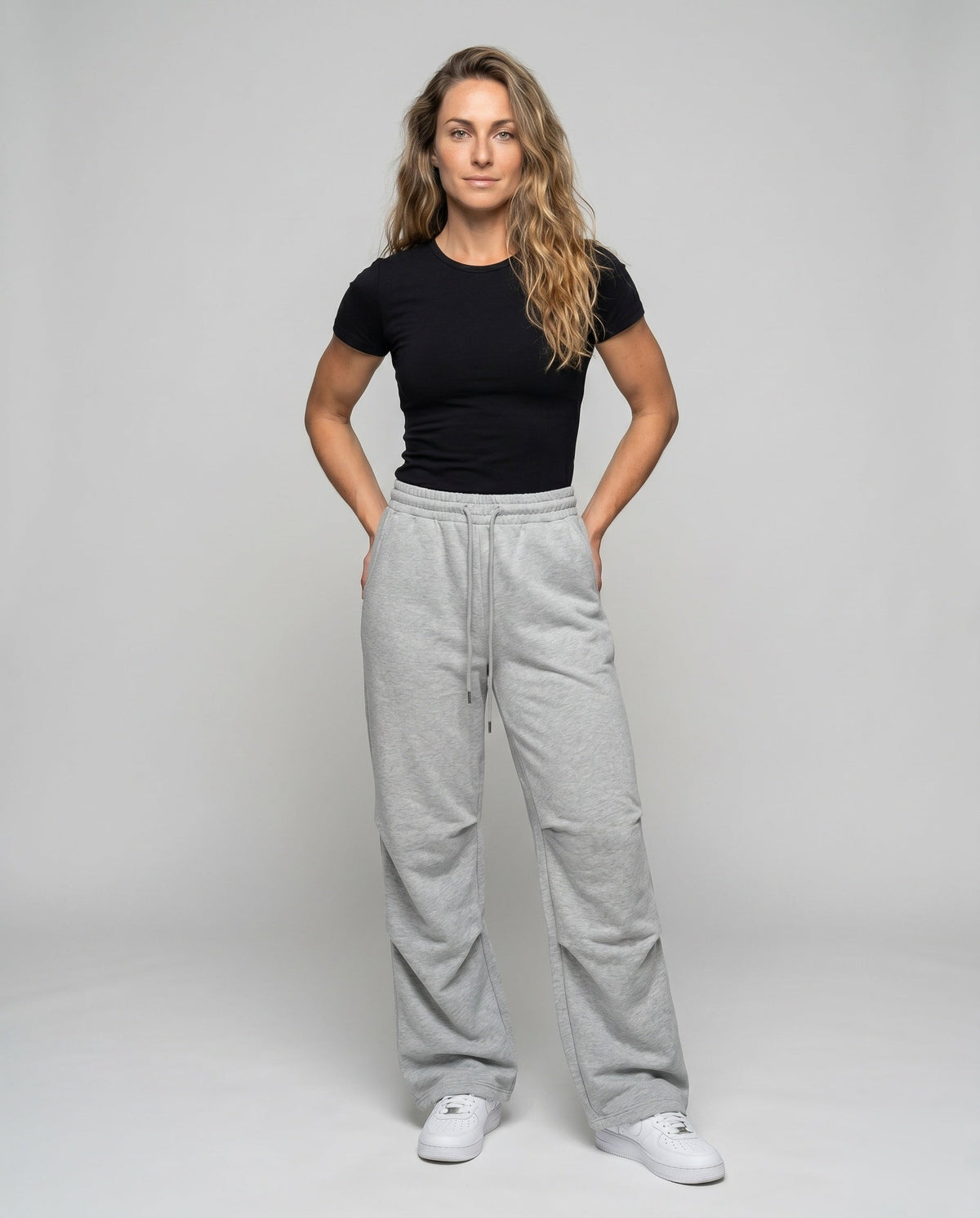 Women's Comfortable Sweatpants with Elastic Waistband and Side Pockets - Front View