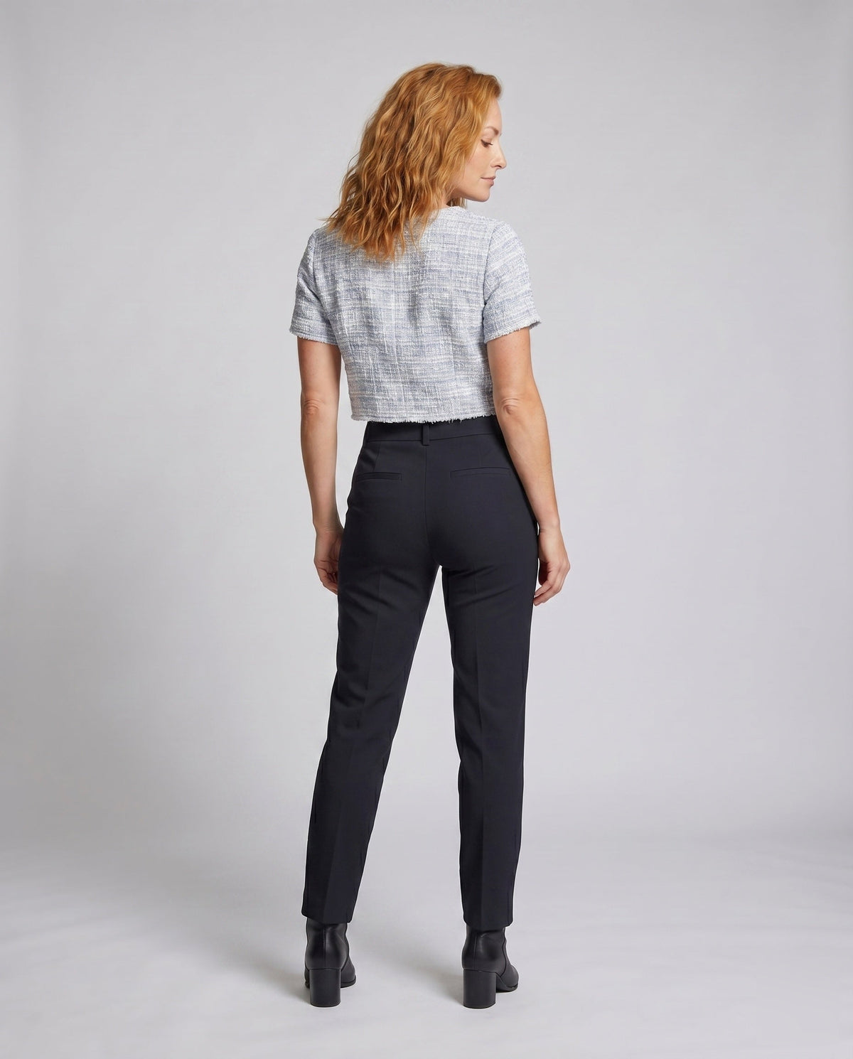 Women's Short Sleeve Blouse Shirt with Button Design, Textured Fabric - Back View