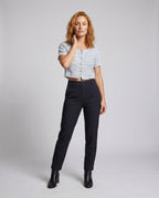 Women's Short Sleeve Blouse Shirt with Button Design, Textured Fabric - Front View