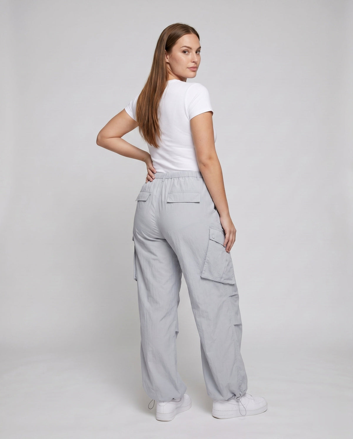 Women's Casual Cargo Pants with Loose Fit and Practical Pockets - Back View