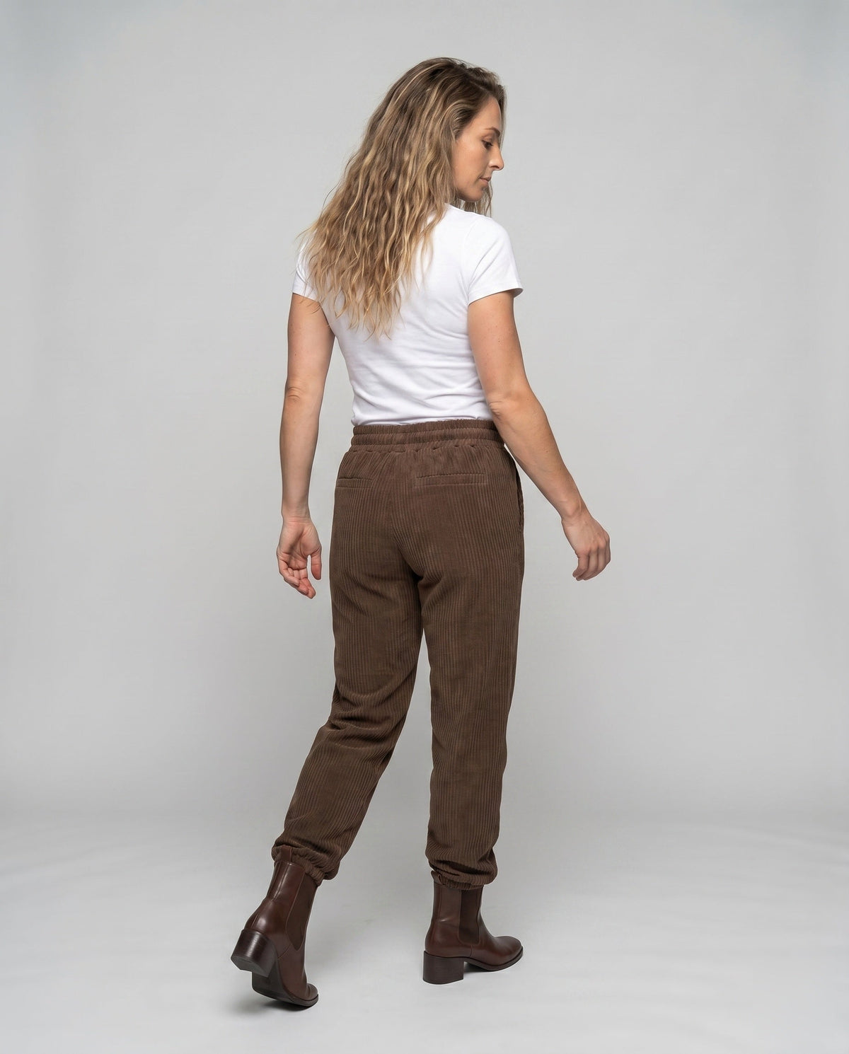 Women's Casual Ribbed Knit Pants with Elastic Waistband - Back View