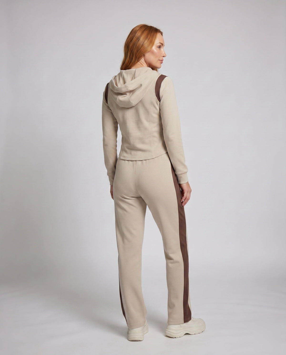 Women's Sporty Leisure Suit with Zipper and Hood - Back View