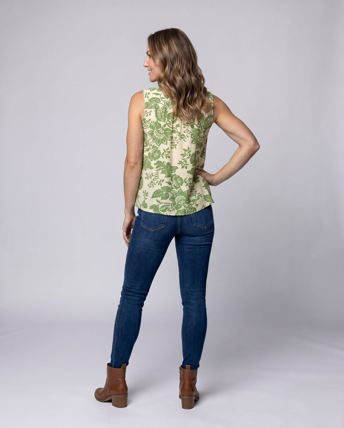 Women's Sleeveless Blouse Shirt with Playful Ruffles - Back View