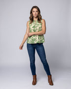 Women's Sleeveless Blouse Shirt with Playful Ruffles - Front View