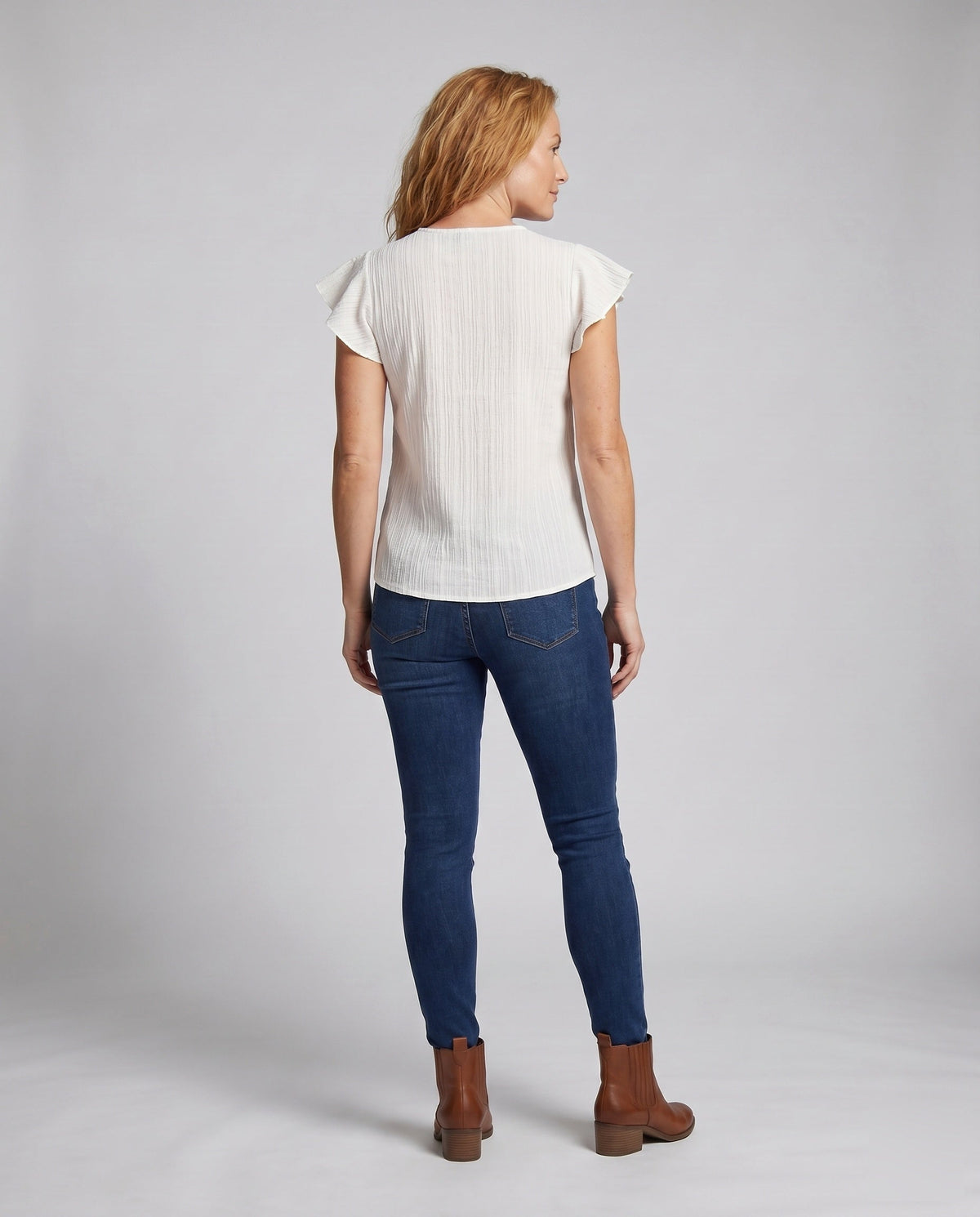 Women's Blouse Top with Colorful Embroideries and Ruffle Details - Back View
