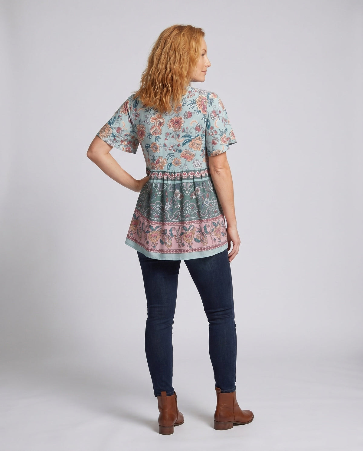 Women's Blouse Shirt with Floral Pattern and Casual Cut - Back View