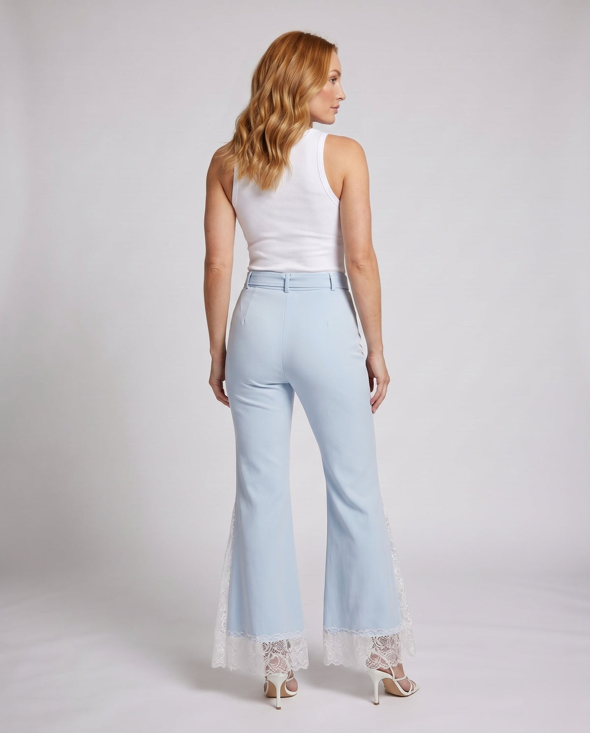 Women's Elegant Marlene Trousers with Lace Accents - Back View