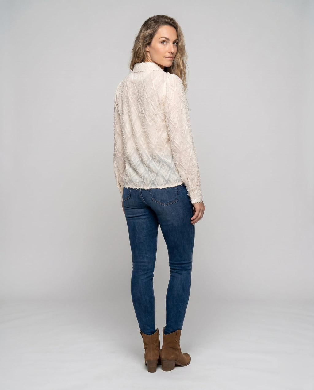 Women's Elegant Blouse-Shirt with Structured Surface - Back View