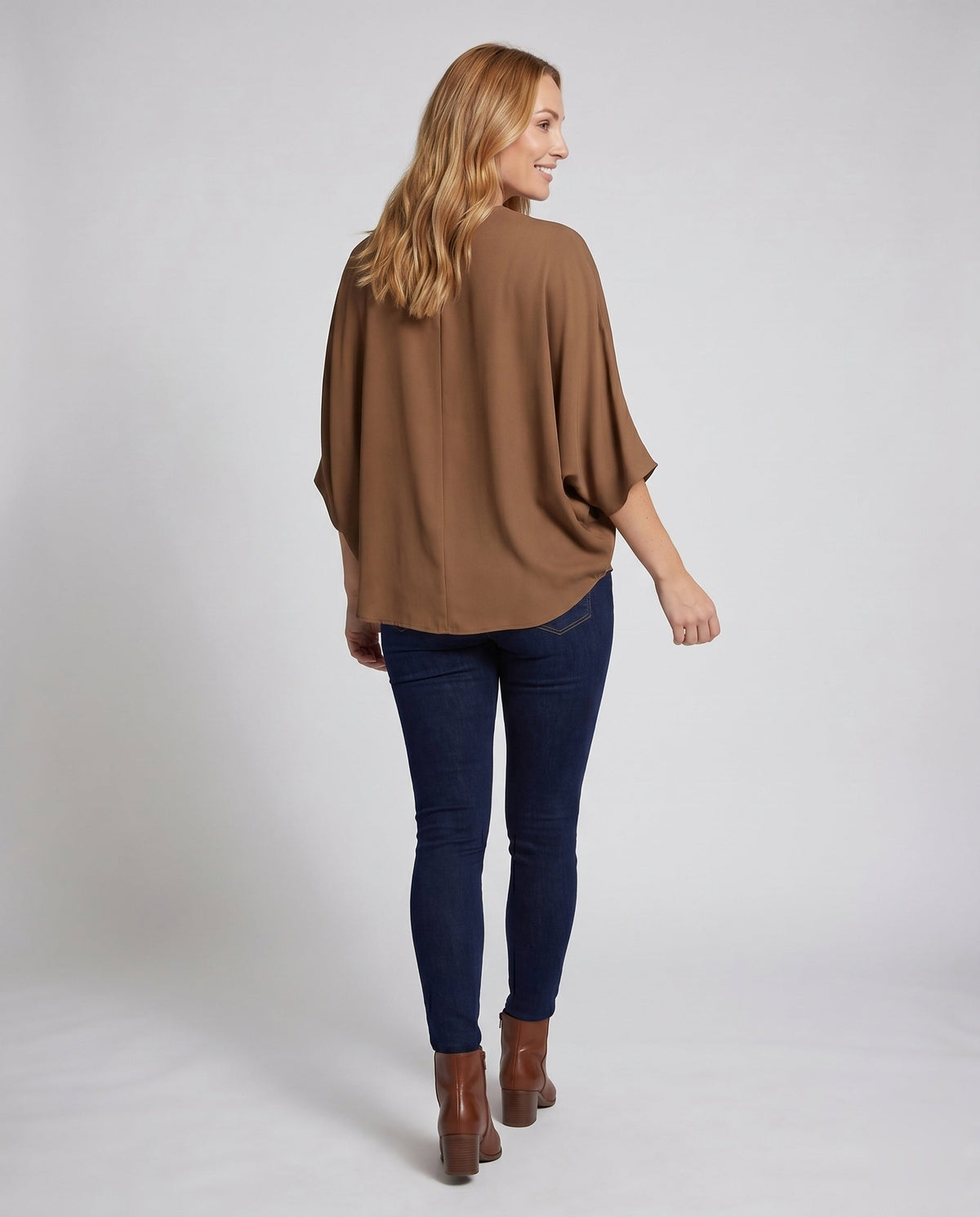 Women's Casual Blouse Shirt with V-Neck and Split Sleeves - Back View