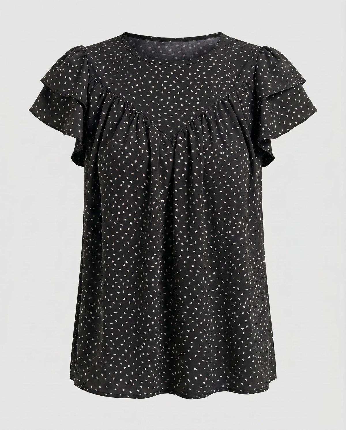 Women's Airy Blouse Shirt with Ruffle Details and Polka Dot Pattern