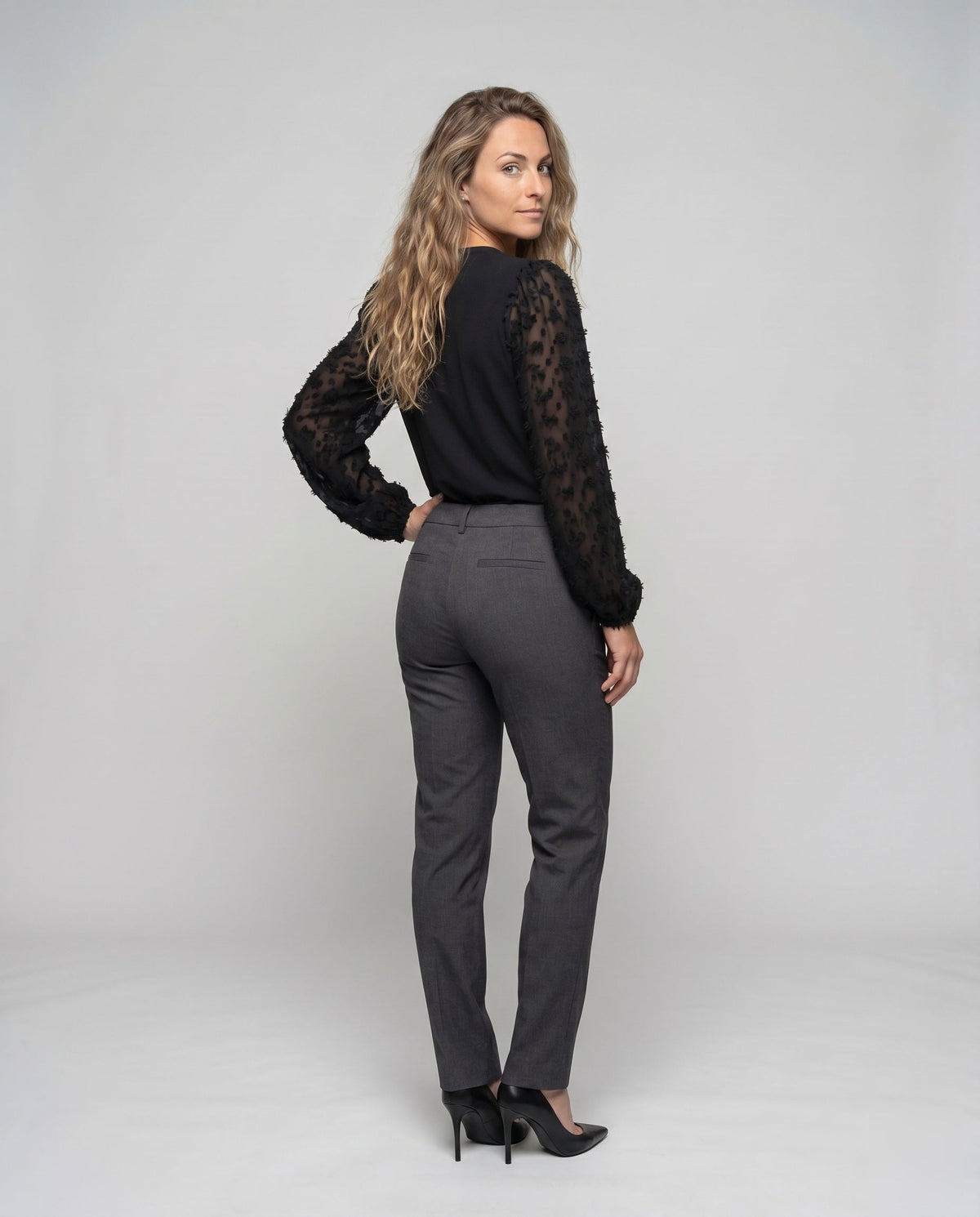 Women's Stylish Top with Playful Lace Sleeves - Back View